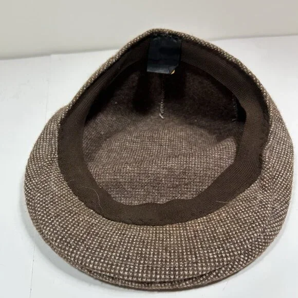 Vtg KANGOL Tweed Wool Flat Newsboy Galway Cap Birdseye Hat Brown Wool England XL